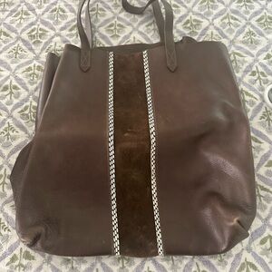 Madewell Brown Tote Bag with White Accents